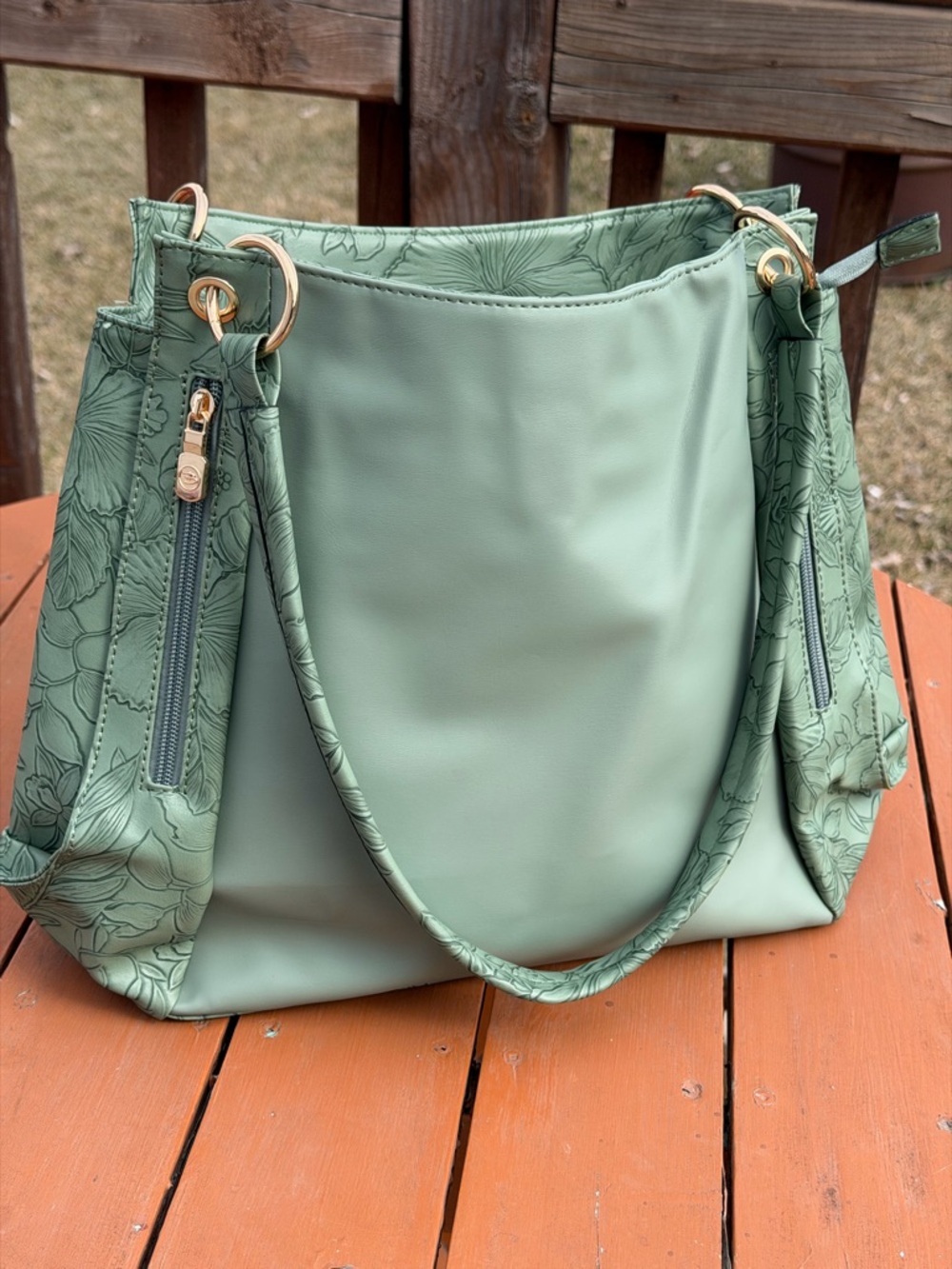 B.lush Moss Green Floral Tote Bag